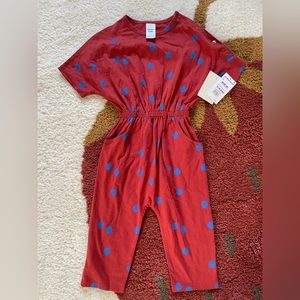 New! Nordstrom Open Edit kids size 3T romper red with blue polka dots.
